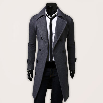 Men's Double Breasted Lengthened Simple Wool Coat 3
